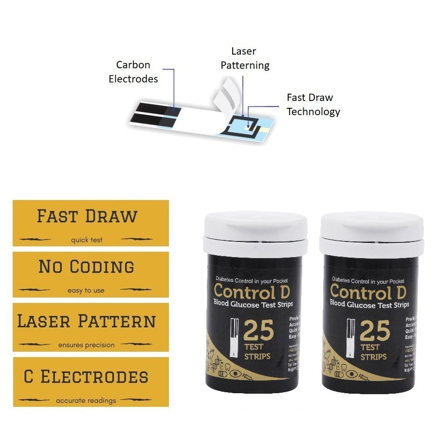 Glucometer Controls Labels Control D Sugar Checkup 50 (2 x 25) Glucometer Strips