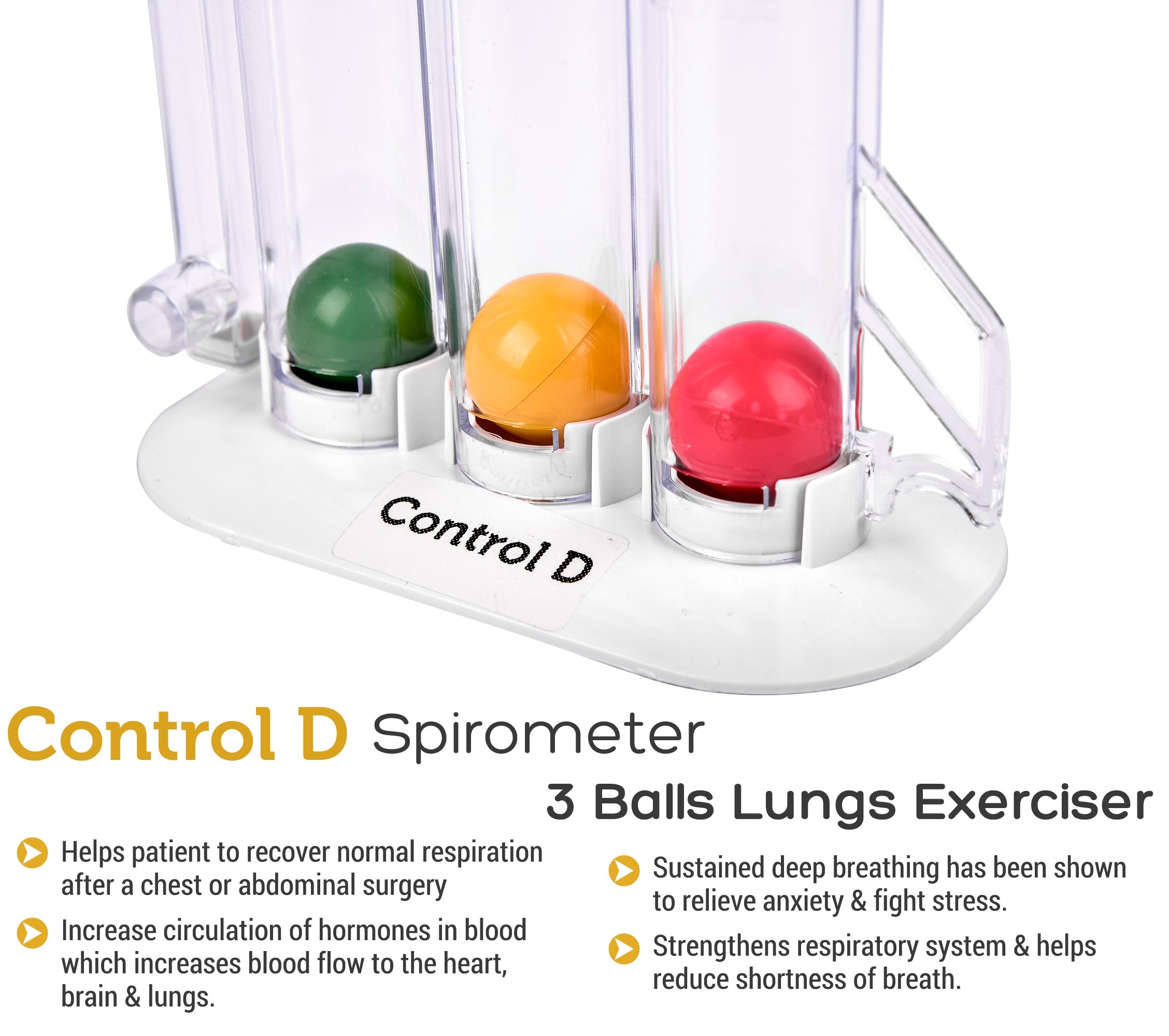 Control D 3 Ball Lung Respiratory Exerciser ReSpirometer 3 Ball Spirometer