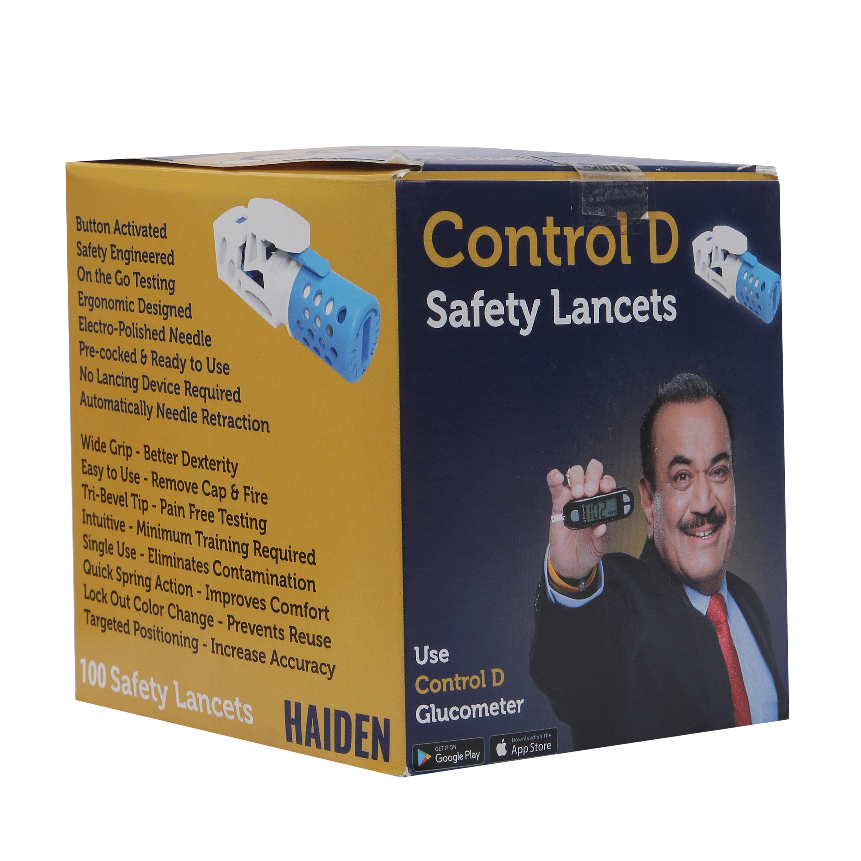 Control D Safety Lancets, Disposable, Pricking, Needle, Diabetes, Glucometer, Blood Test, Small Blood